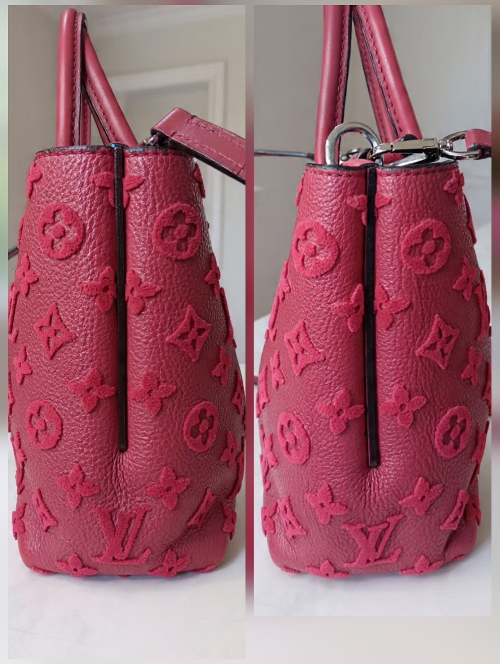 Louis Vuitton W Tote BB 2014 Veau Cachemire Leather Framboise Red ✨ COA - Picture 8 of 15